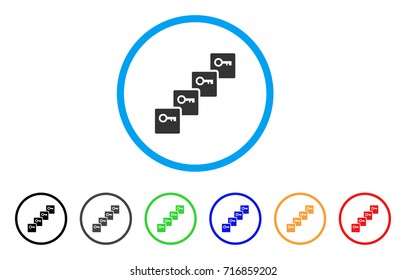 Key Blockchain icon. Vector illustration style is a flat iconic key blockchain gray rounded symbol inside light blue circle with black, gray, green, blue, red, orange color variants.