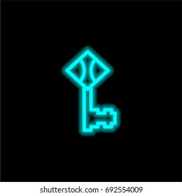 Key blue glowing neon ui ux icon. Glowing sign logo vector