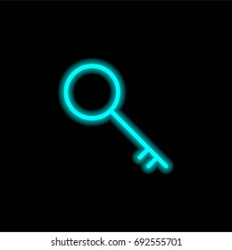 Key blue glowing neon ui ux icon. Glowing sign logo vector