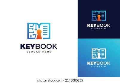 Key book tech protection access vector logo design, Creative education digital book data document logo design