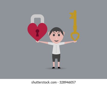 key boy and heart shaped lock