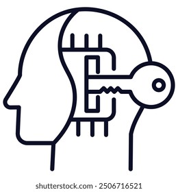 Key in Brain Icon Design. Represents Key, Brain, Security, Mental Access. Vector icon.
