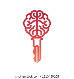 Key brain logo, Smart key logo, Creative brain logo with key symbol. Key of success