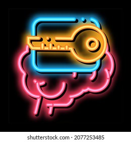 tecla para el vector del signo de la luz del neón cerebral. Icono brillante para la señal cerebral. ilustración de símbolo transparente