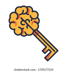 Signo clave del cerebro aislado en fondo blanco, icono creativo del pensamiento. Ilustración vectorial del concepto de creatividad e innovación. Signo de negocio, educación, lluvia de ideas, nueva solución de ideas de proyecto