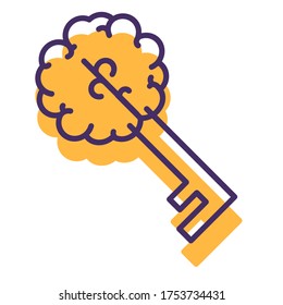 Key Brain Sign Isolated on White Background, Creative Thinking Icon. Vector Illustration of Creativity and Innovation Concept. Business Sign, Education, Brainstorming, New Project Idea Solution