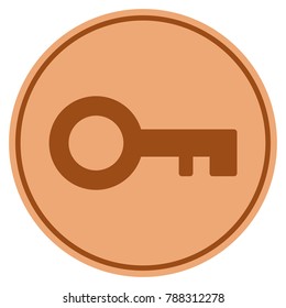 Key bronze coin icon. Vector style is a copper flat coin symbol.