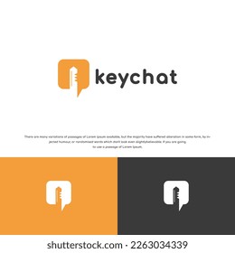 Key with Bubble Chat Logo Design. in white and orange color.