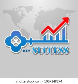 key of business success concept with red growing graph. Creative design graphic. Vector Illustration