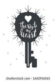 key and cactus base   an inscription The key to my heart  ironic valentine's day concept