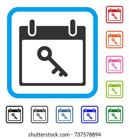 Key Calendar Day icon. Flat gray iconic symbol in a light blue rounded frame. Black, gray, green, blue, red, orange color variants of Key Calendar Day vector. Designed for web and application UI.