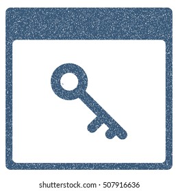 Key Calendar Page grainy textured icon for overlay watermark stamps. Flat symbol with dust texture. Dotted vector blue ink rubber seal stamp with grunge design on a white background.