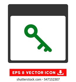 Key Calendar Page icon. Vector EPS illustration style is flat iconic bicolor symbol, green and gray colors.