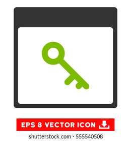 Key Calendar Page icon. Vector EPS illustration style is flat iconic bicolor symbol, eco green and gray colors.
