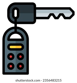 Key car. Vector filled line icon of a car or automobile, symbolizing a machine for driving. It is presented in a filled line style, suitable for mobile concepts and web design