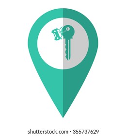 Key car - vector icon;  green map pointer