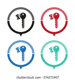 Key car - vector icon; map pointer;  message bubble