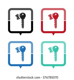Key car - vector icon; map pointer;  message bubble