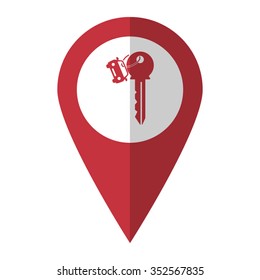 Key car - vector icon; red map  pointer