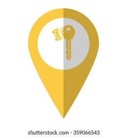 Key car - vector icon;  yellow map pointer