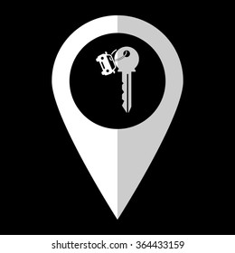 Key car - white vector icon;  map pointer