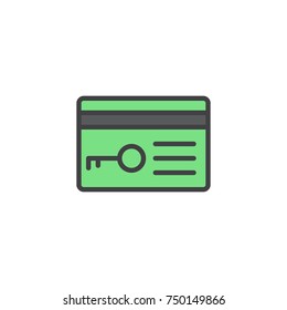 Key card filled outline icon, line vector sign, linear colorful pictogram isolated on white. Symbol, logo illustration. Pixel perfect vector graphics
