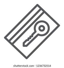 Key card line icon, hotel and access, electronic pass sign, vector graphics, a linear pattern on a white background, eps 10.