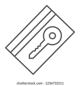 Key card thin line icon, hotel and access, electronic pass sign, vector graphics, a linear pattern on a white background, eps 10.