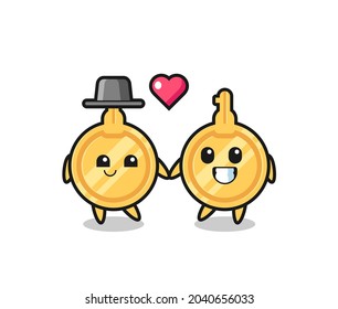 key cartoon character couple with fall in love gesture , cute design