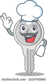 Key cartoon character wearing costume of chef and white hat