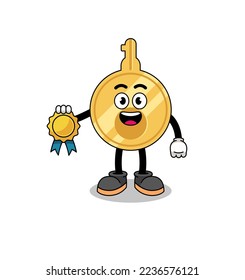 key cartoon illustration with satisfaction guaranteed medal , character design