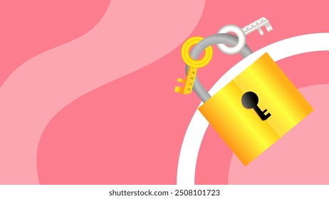 Key Cartoon in a Simple Minimalist Geometry Background with a Copy Space Area Vector Illustration. Suitable for Security Awareness Backdrop Content