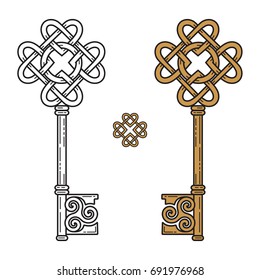 Key in the Celtic style. Sign of wisdom, isolated on white, vector illustration