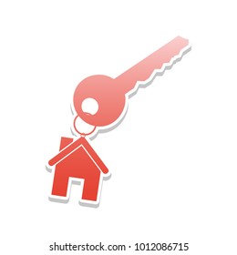 Key with key chain as an house sign. Vector. Reddish icon with white and gray shadow on white background. Isolated.