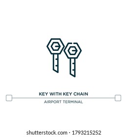 con el icono de línea de vector de cadena de clave. Ilustración de elemento simple. con el icono de contorno de cadena de claves del concepto de terminal del aeropuerto. Se puede usar para web y móvil
