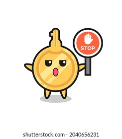 key character illustration holding a stop sign , cute design