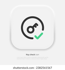 Key check vector icon in neumorphism style. Personal data security symbol. Vector EPS 10