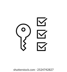 Key and checklist. Secure access, task verification. Pixel perfect, editable stroke icon