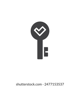 Key with a checkmark vector icon. filled flat sign for mobile concept and web design. Authorized Access glyph icon. Symbol, logo illustration. Vector graphics