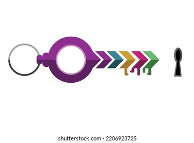 A Key with circular frame and colorful arrows concept. Editable clp Art.