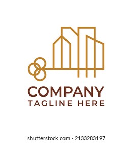 key with city building logo design. real estate logo concept.