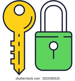 Key and closed lock vector icon flat design. Private secure, web safe secret code password symbol isolated on white background