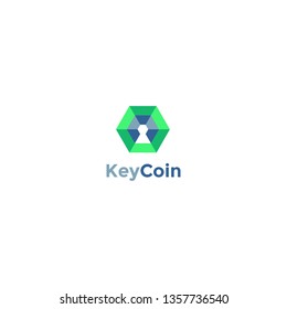 Key Coin Logo Template lock blockchain block crypto cryptocurrency modern geometric hexagon