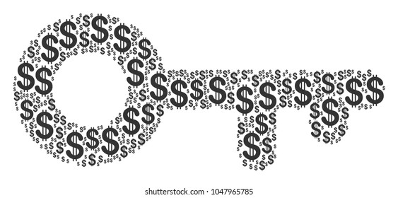 Key composition of dollar symbols. Vector dollar currency icons are combined into key collage.