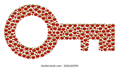 Key composition of tomato. Vector tomato vegetable objects are combined into key figure. Vegetable vector illustration.