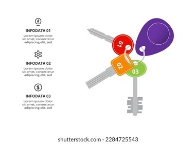 Concepto clave para infografía con 3 pasos, opciones, partes o procesos. Visualización de datos empresariales.	