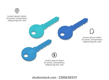 Concepto clave para infografía con 3 pasos, opciones, partes o procesos. Visualización de datos empresariales.