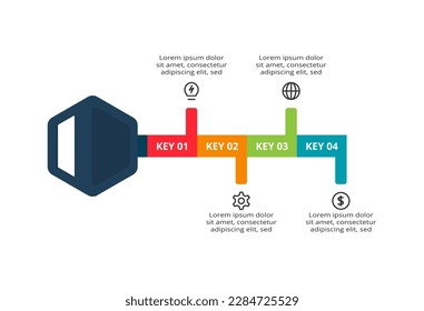 Key concept for infographic with 4 steps, options, parts or processes. Business data visualization.	