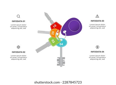 Key concept for infographic with 4 steps, options, parts or processes. Business data visualization.	