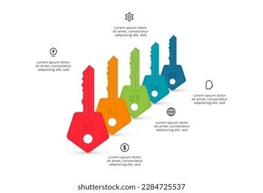 Key concept for infographic with 5 steps, options, parts or processes. Business data visualization.	